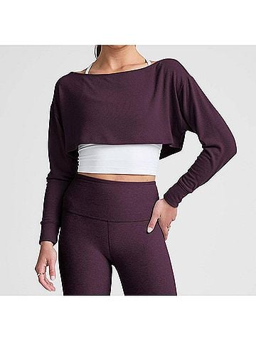 Beyond Yoga Duet 2-Way Convertible Shrug in Eggplant Purple (view 2)