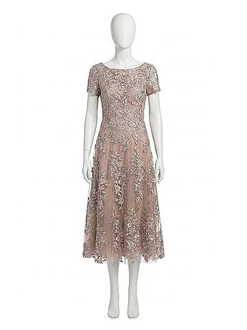 La Femme Tea Length Tulle Dress in Champagne (view 1)