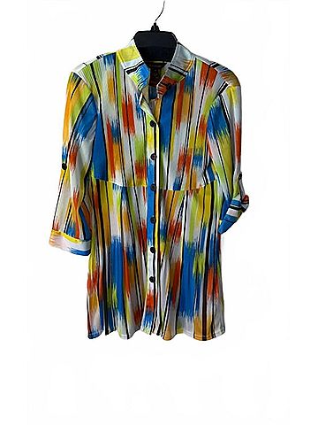 MULTIPLES Women's Accordian Button Front Tunic in White, Royal, Yellow, Orange (view 2)