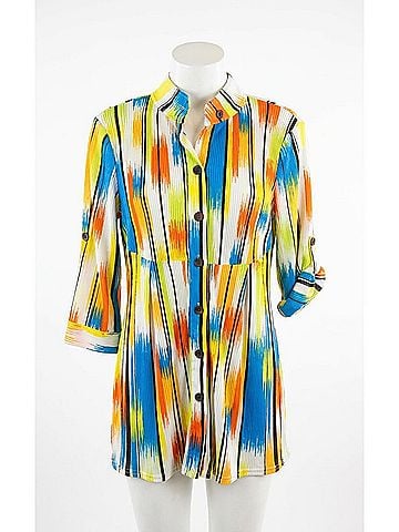 MULTIPLES Women's Accordian Button Front Tunic in White, Royal, Yellow, Orange (view 1)