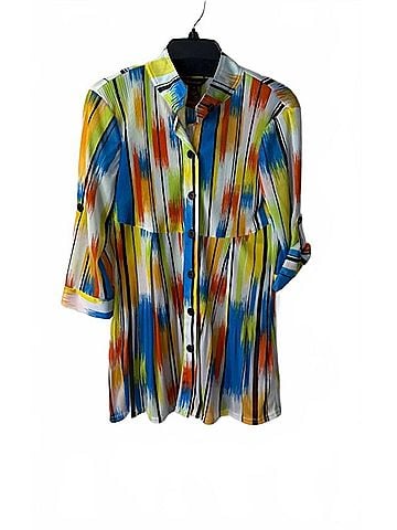 MULTIPLES Women's Accordian Button Front Tunic in White, Royal, Yellow, Orange (view 2)