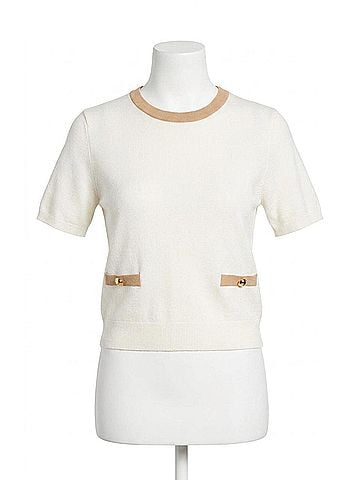French Connection Babysoft Short Sleeve Top in Porcelain Cream/ Camel (view 1)