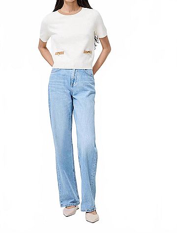 French Connection Babysoft Short Sleeve Top in Porcelain Cream/ Camel (view 2)