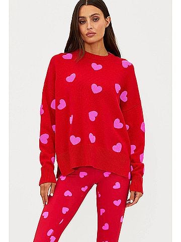 Beach Riot Callie Heart Sweater in Royal Red Hearts (view 2)