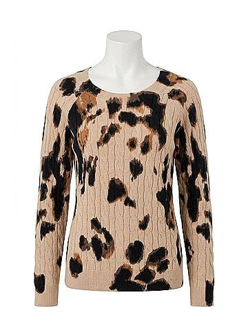Tribal Printed Cable Cotton Crew Neck Sweater in Sandstone (view 1)