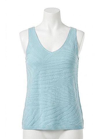 Tribal Combed Cotton Sleeveless V-Neck Sweater in Aqua Sky (view 1)