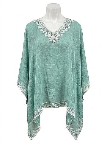 Coco + Carmen Amaryllis Poncho Top in Aqua (view 1)