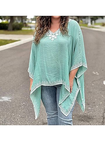 Coco + Carmen Amaryllis Poncho Top in Aqua (view 2)