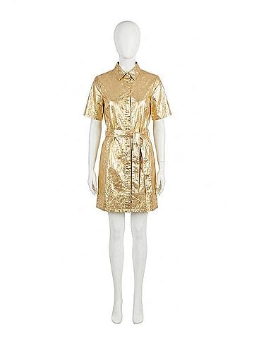 Lanhtropy Franca Metallic Linen Dress in Gold (view 1)