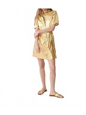 Lanhtropy Franca Metallic Linen Dress in Gold (view 2)