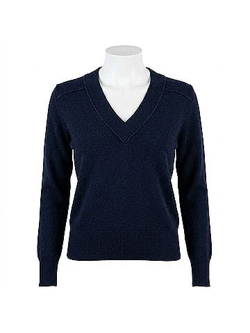 Autumn Cashmere Cropped V-Neck Pullover With Reversed Seam in Navy (view 1)