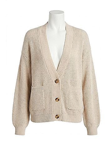 Tribal Long Sleeve Combed Cotton Cardigan in Canvas (view 1)