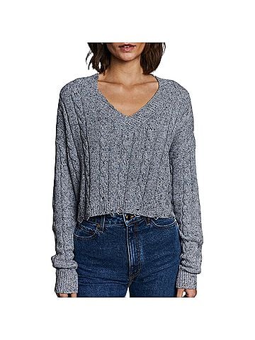 Autumn Cashmere Distressed Cropped Cable V Sweater in Static (view 2)