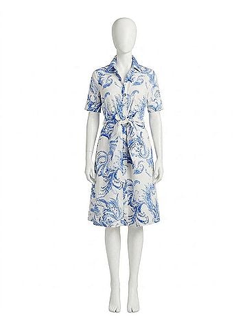 Ralph Lauren Women's Paisley Tie-Front Linen Shirtdress in White/Blue (view 1)