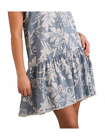 Tribal Ruffle Sleeve Mini Dress in Light Blue (view 2)