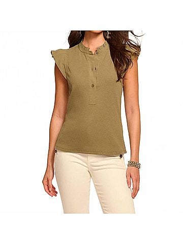 Ramy Brook Monroe Cotton Flutter Sleeve Top in Light Loden (view 2)