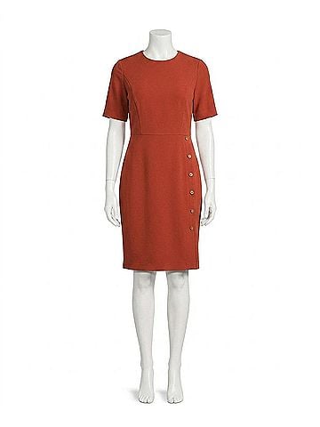 London Times Button-Trim Sheath Dress in Terracotta (view 1)