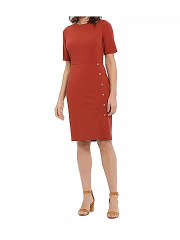 London Times Button-Trim Sheath Dress in Terracotta (view 2)