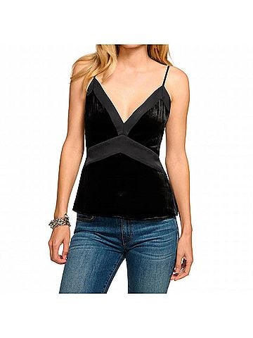 Ramy Brook Otis Velvet V-Neck Cami Tank Top in Black (view 2)