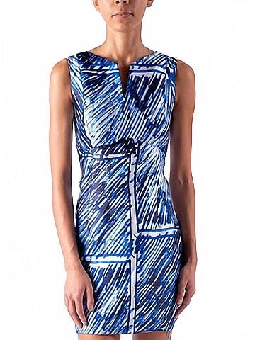 Milly V Neck Abstract Print Dress in Blue, Black, White (view 2)
