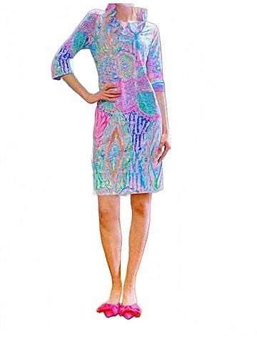 Gretchen Scott Designs Ruffneck 3/4 Sleeve Dress in Brights (view 2)