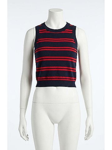 French Connection Padma Fine Knit Sleeveless Vest in Blue/Red (view 1)