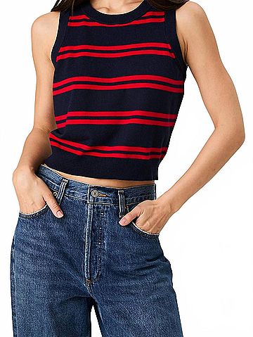 French Connection Padma Fine Knit Sleeveless Vest in Blue/Red (view 2)