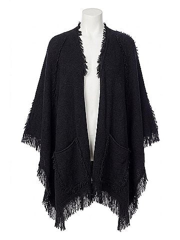 Mud Pie Whit Fringe Open Front Poncho in Black (view 1)