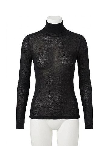 Autumn Cashmere Second Skin Sheer Mock Neck Sweater in Black (view 1)