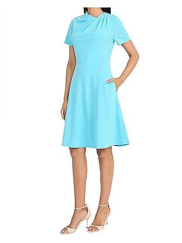Maggy London Short Sleeve A Line Dress in Blue Curacao (view 2)