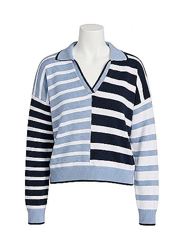 Splendid Arden Stripe Polo Sweater in Navy/Sea Breeze (view 1)
