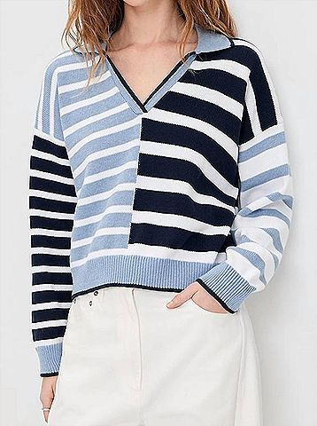 Splendid Arden Stripe Polo Sweater in Navy/Sea Breeze (view 2)