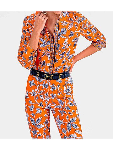 Gretchen Scott Designs Women's Boyfriend Shirt in Orange (view 2)