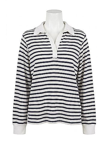 Bobi Long Sleeve Polo Tee in Stripe (view 1)