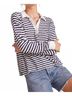 Bobi Stripes Blue Long Sleeve Polo Tee in Stripe Size L - photo 2