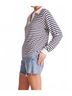 Bobi Stripes Blue Long Sleeve Polo Tee in Stripe Size L - photo 4