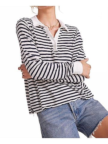Bobi Long Sleeve Polo Tee in Stripe (view 2)
