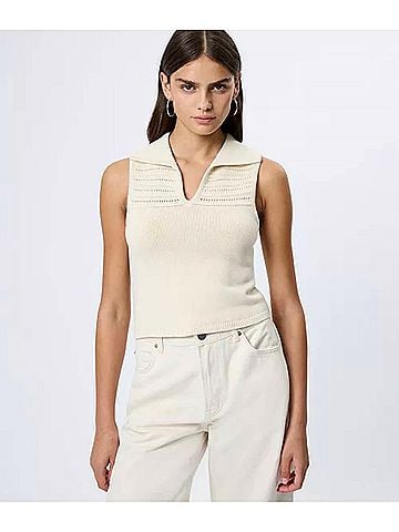 French Connection Open Stripe Sweater Top in Beige (view 2)