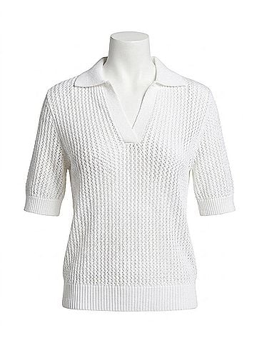 Nic + Zoe Mesh Polo Sweater in Paper White (view 1)
