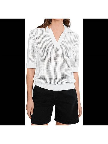 Nic + Zoe Mesh Polo Sweater in Paper White (view 2)