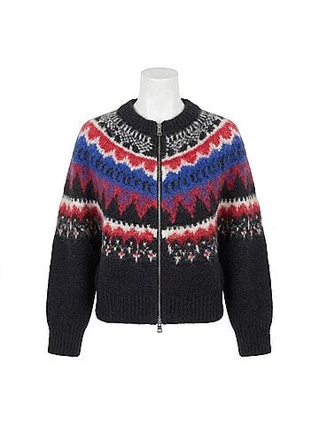 Closed Cropped Jacquard Cardigan in Cosmic Grey (view 1)