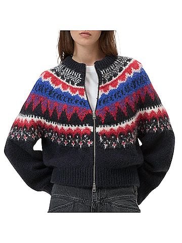 Closed Cropped Jacquard Cardigan in Cosmic Grey (view 2)