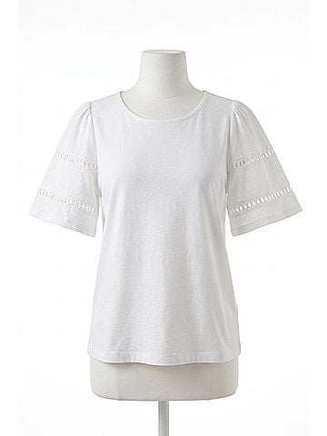 Tribal Flutter Sleeve Crew Neck Top in White (view 1)