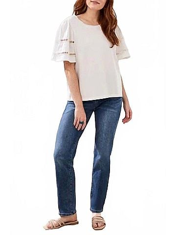 Tribal Flutter Sleeve Crew Neck Top in White (view 2)