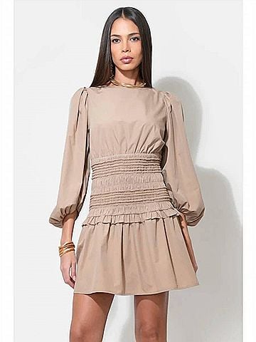 Adelyn Rae Nola 3/4 Sleeve Smocked Mini Dress in Mocha (view 2)