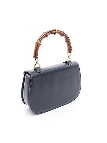 Gucci Gucci Bamboo Handbag, Leather, Women's, Navy Blue, 000460633 (view 2)