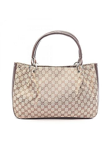 Gucci Gucci GG Canvas Tote Bag Handbag, and Leather, Women's, Beige/Brown, 115015 (view 1)