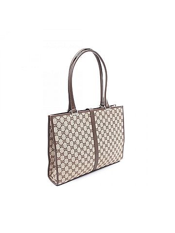 Gucci Gucci GG Canvas Tote Bag Handbag, and Leather, Women's, Beige/Brown, 002?1074 (view 2)