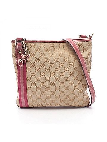 Gucci Gucci GG Canvas Charm Shoulder Bag/Handbag, and Leather, Women's, Beige/Pink, 144388 (view 1)