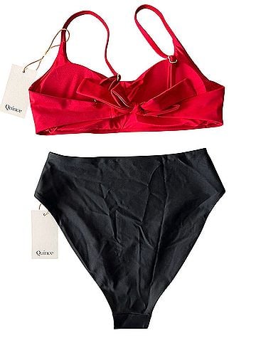 Quince Quince Italian Bikini Set Scoop Neck Top Cherry &amp; High Rise High Leg Bottom Black Two Piece Swimsuit (view 2)
